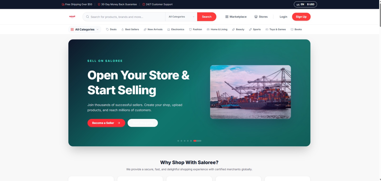 SALOREE — MULTI-VENDOR MARKETPLACE interface mockup